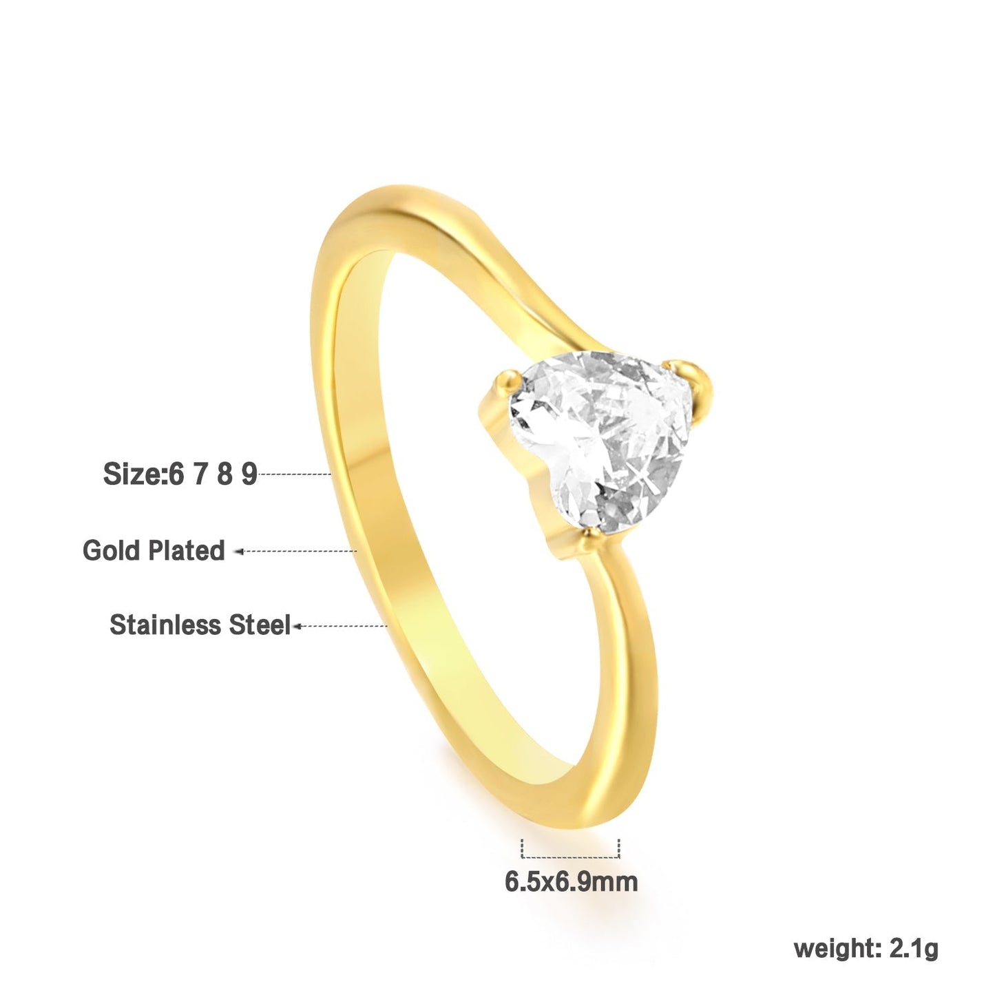 cast 3 prong band & clear heart diamond ring