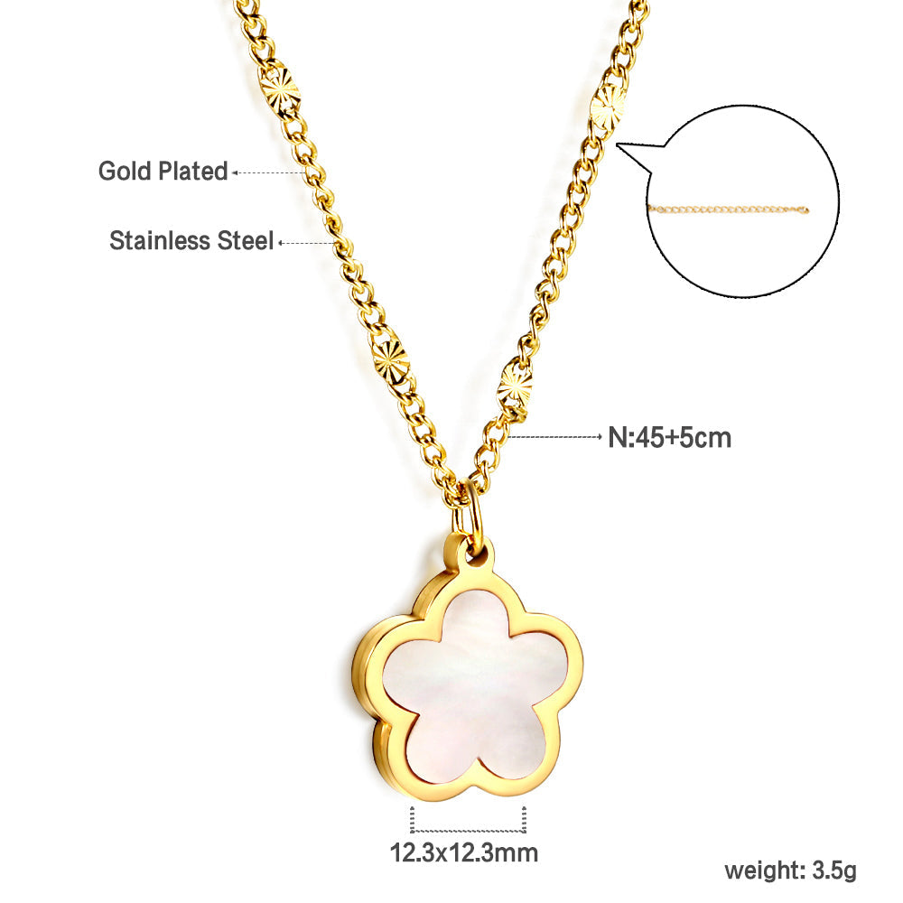 peach blossom shape with white shell pendant necklace
