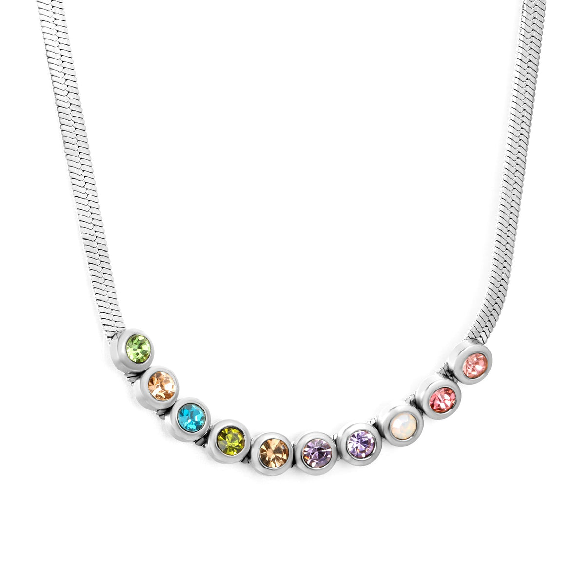 colorful cubic zirconia smile necklace silver