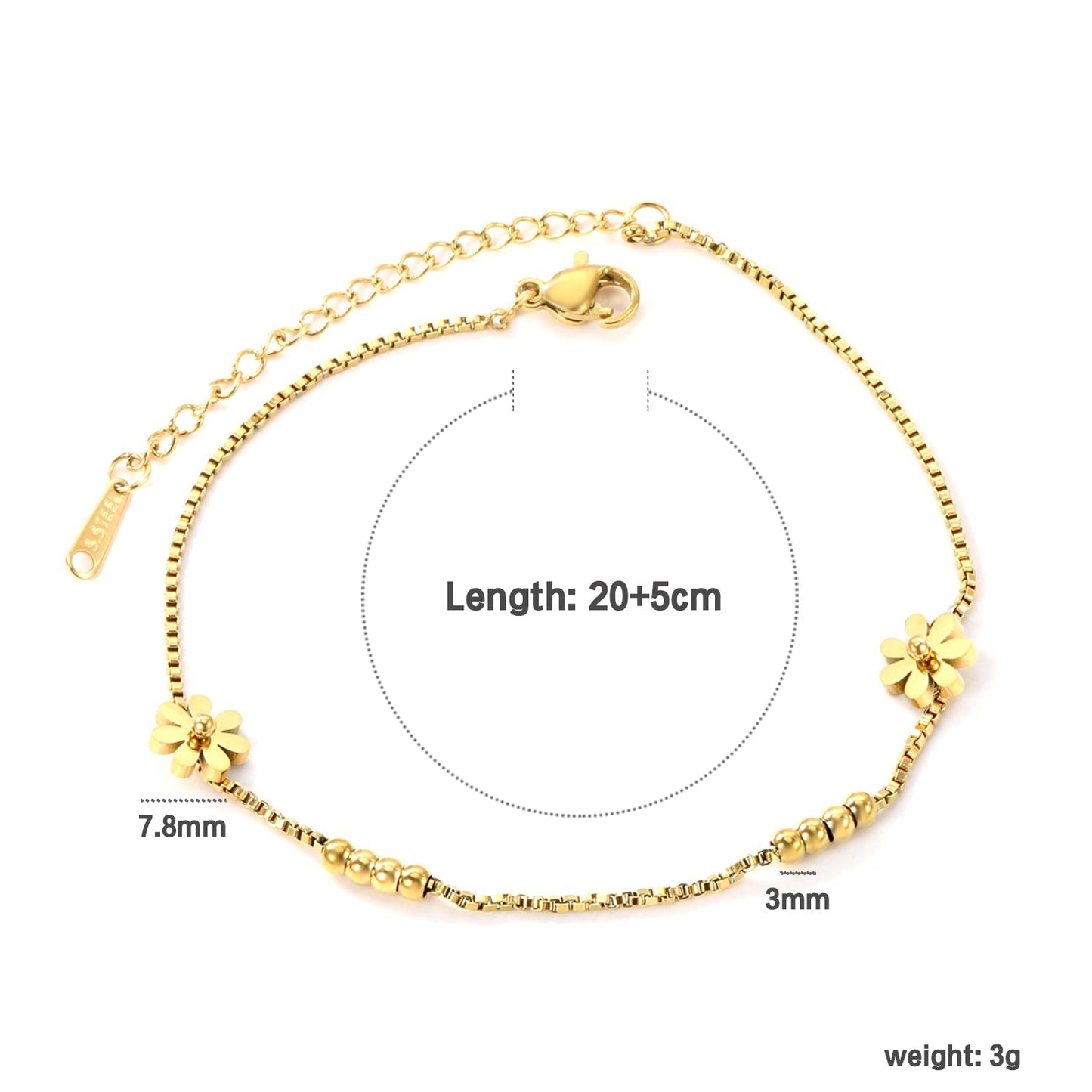 steel beads seven petal flowers anklet