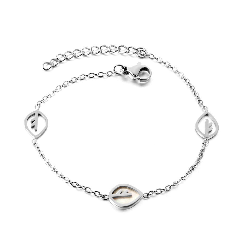 2 leaves hollow+a white shell leaves accessories silver bracelet