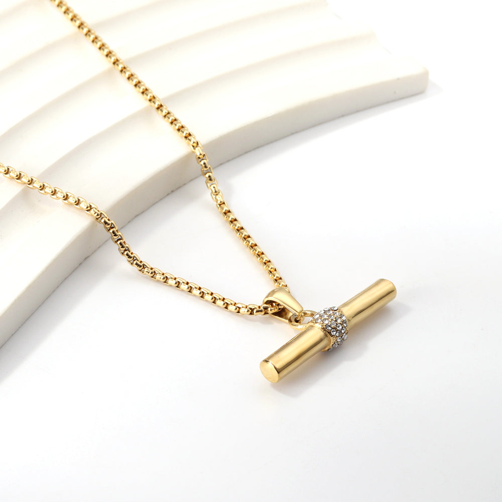 wooden stick pendant necklace with zirconia