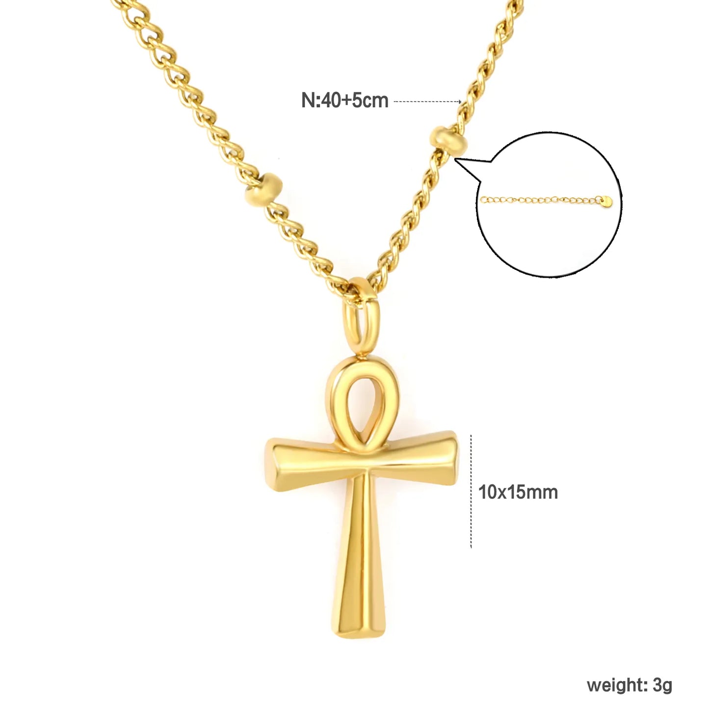 gold stainless steel egyptian cross necklace