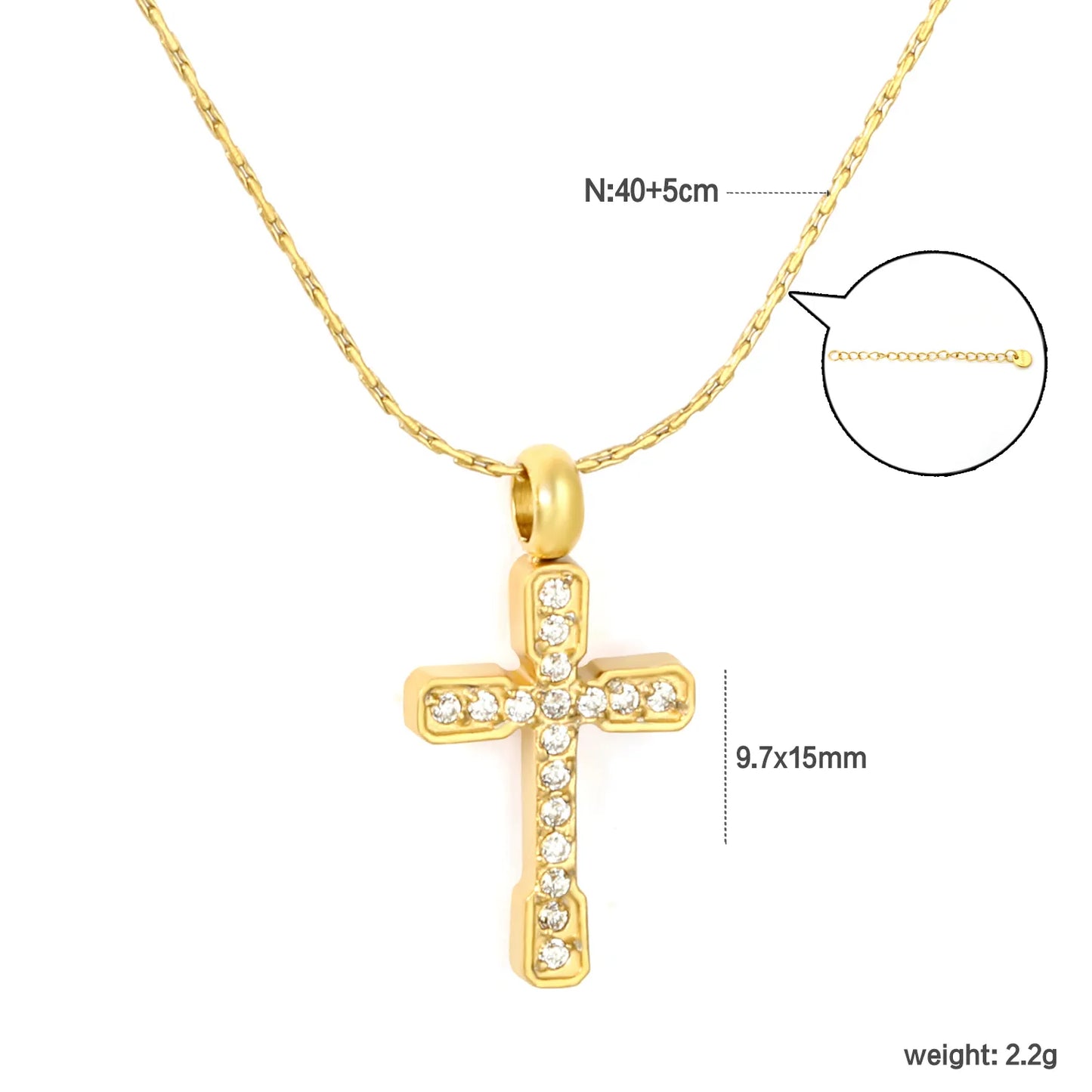 gold stainless steel cnc zirconia cross necklace