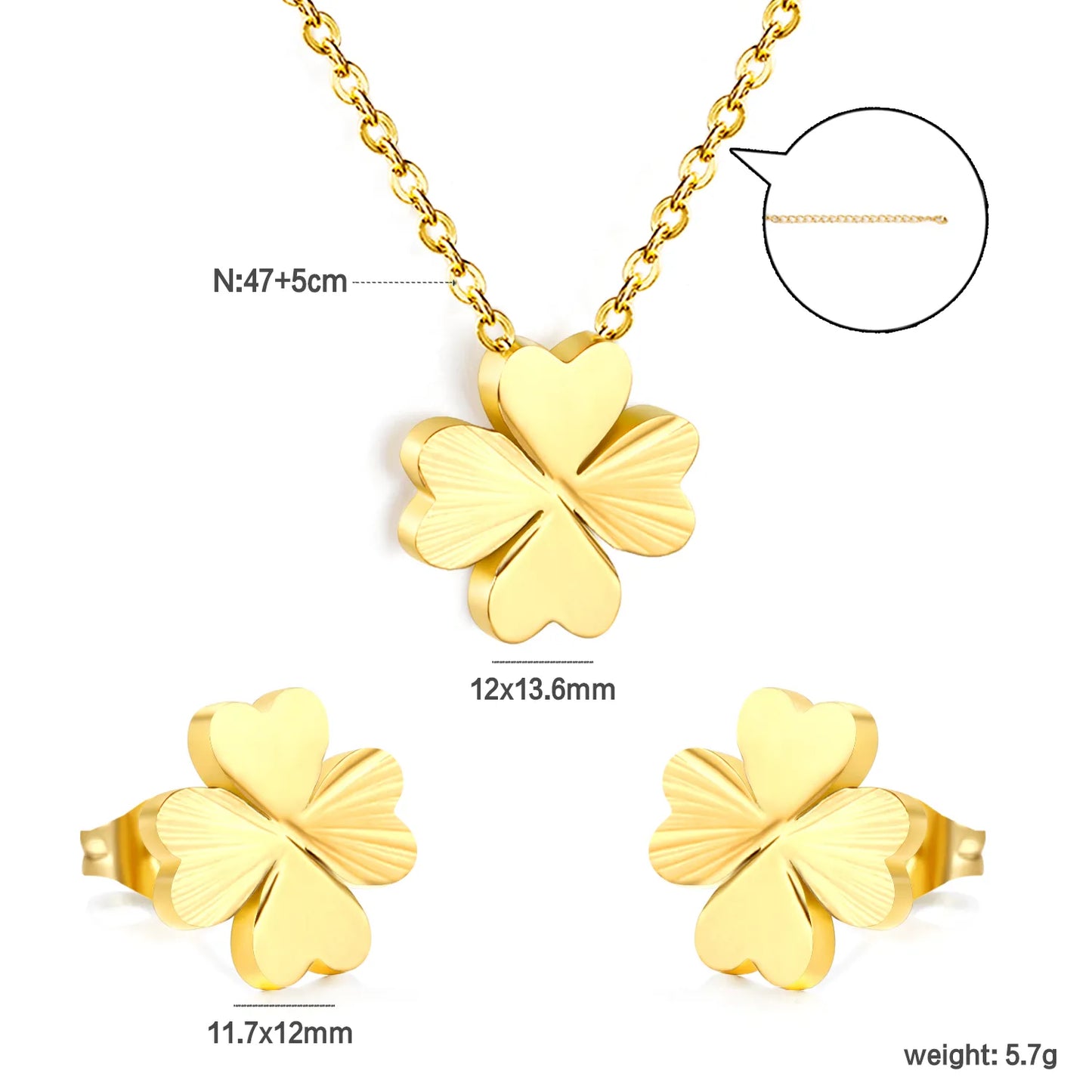 gold four-leaf clover jewelry set