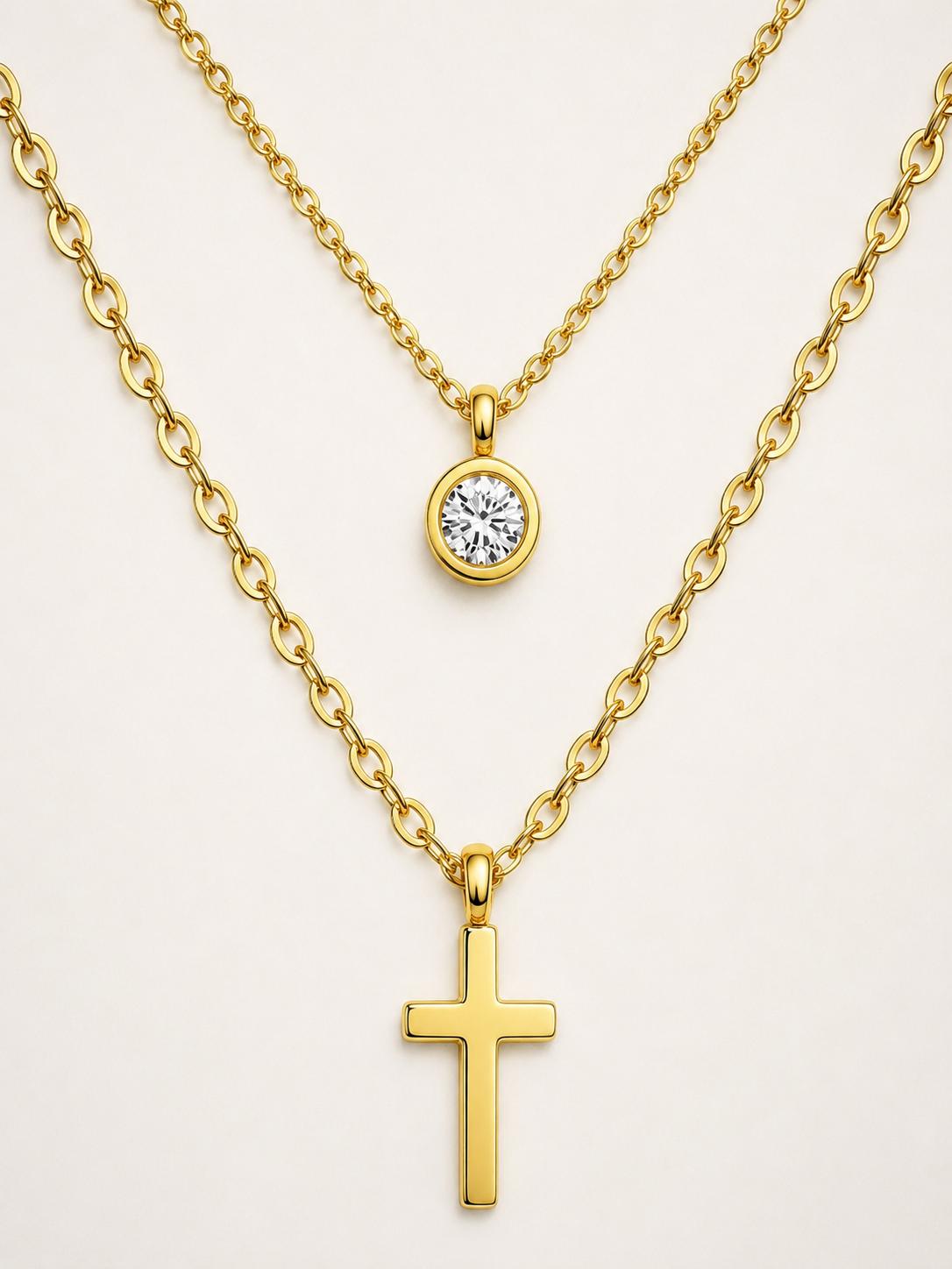 18k gold plated double layer chain pendants necklaces for women