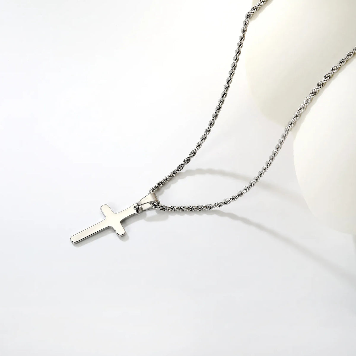silver cross pendant rope chain necklace