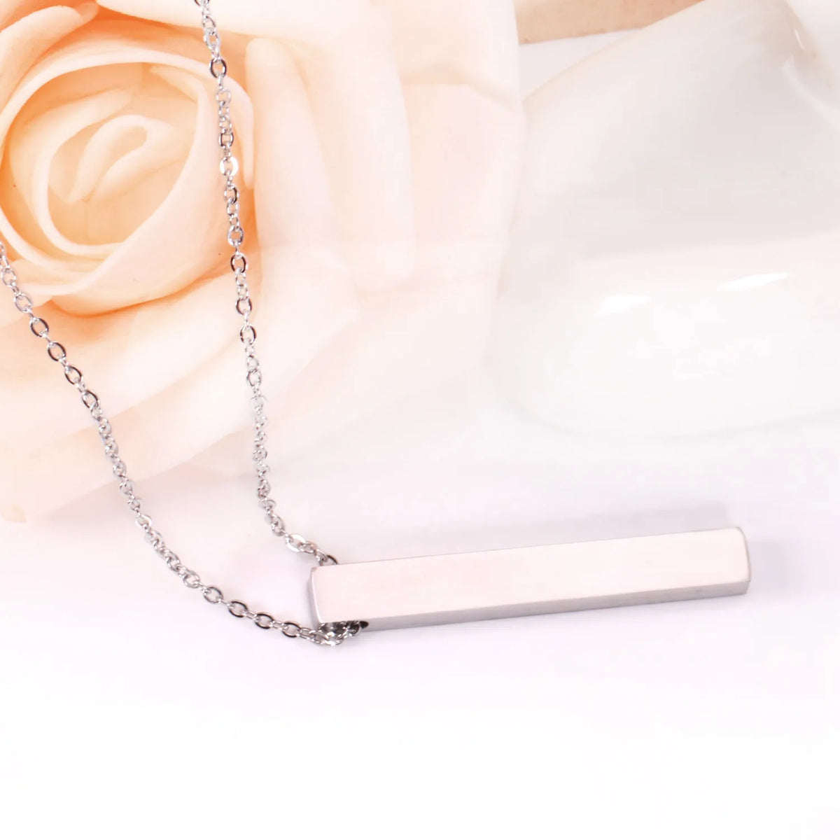 18k silver vertical bar blank pendant necklace