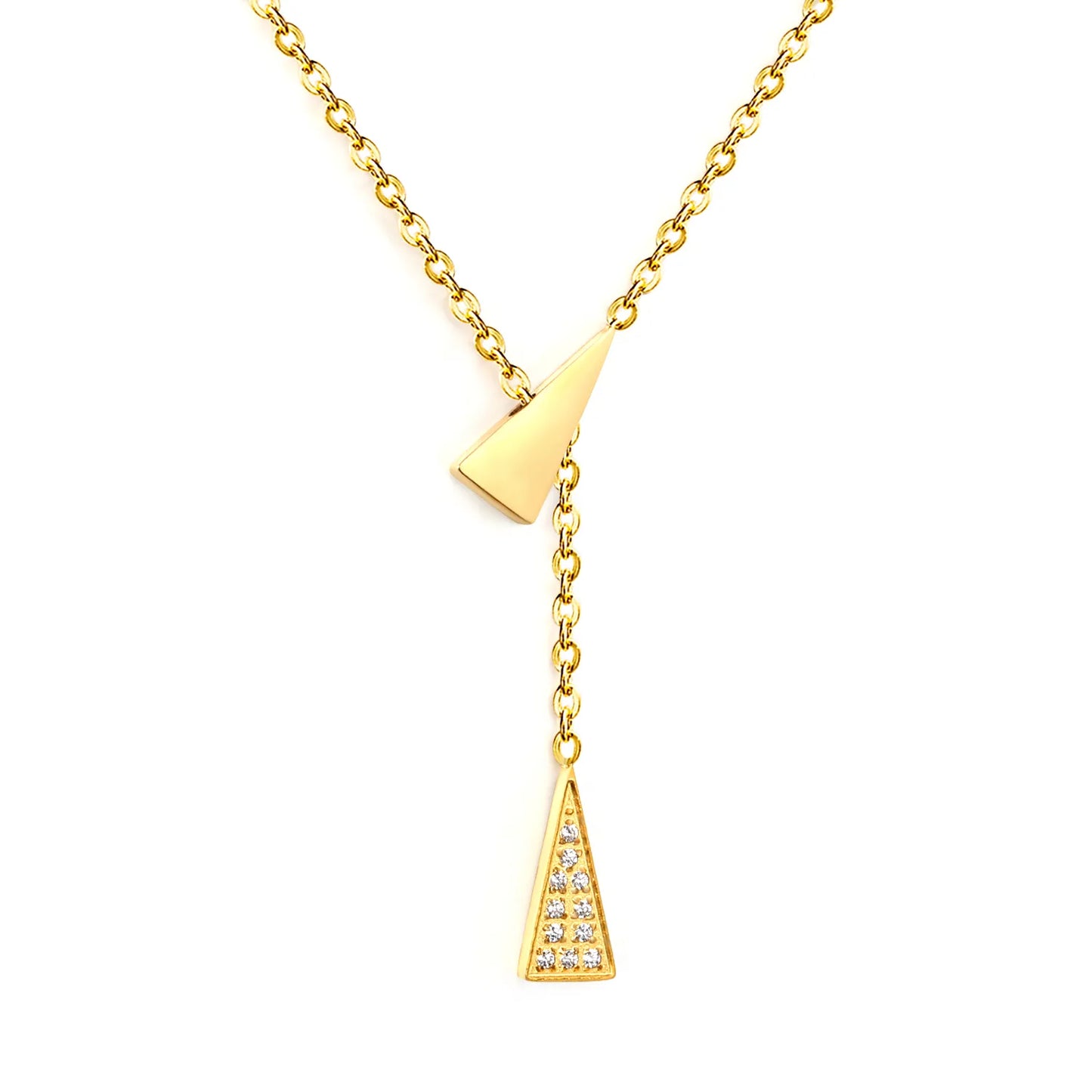 geometric triangle double pendants cross chain