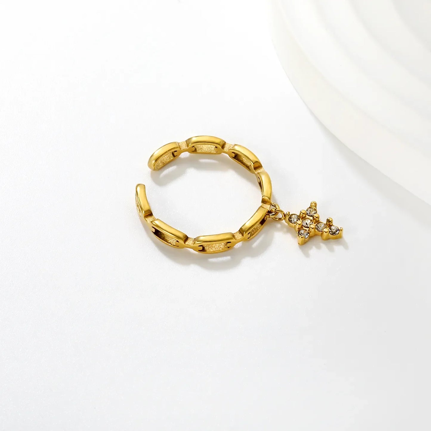 multi-charm open ring | star/heart/leaf/cross with white zircon