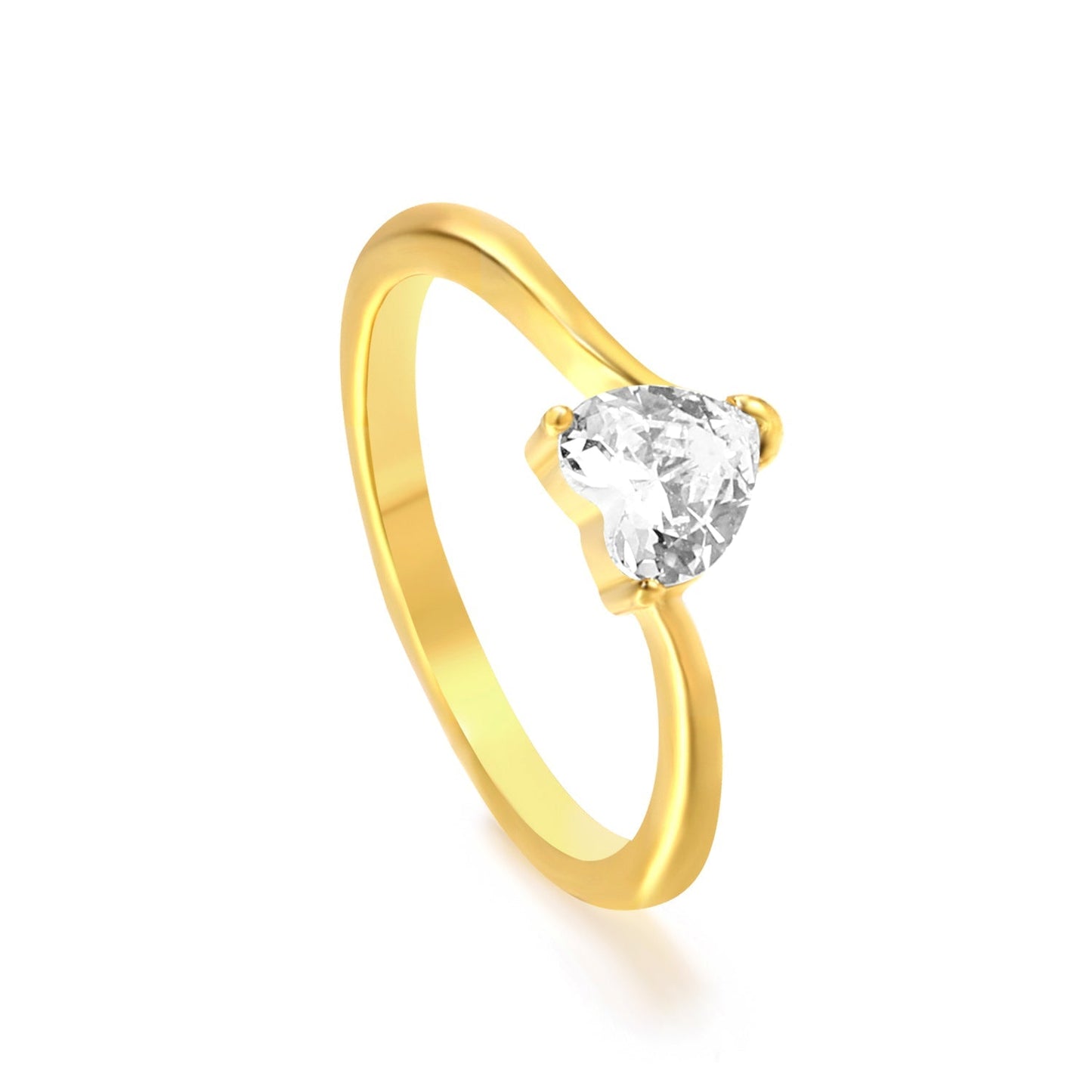 cast 3 prong band & clear heart diamond ring