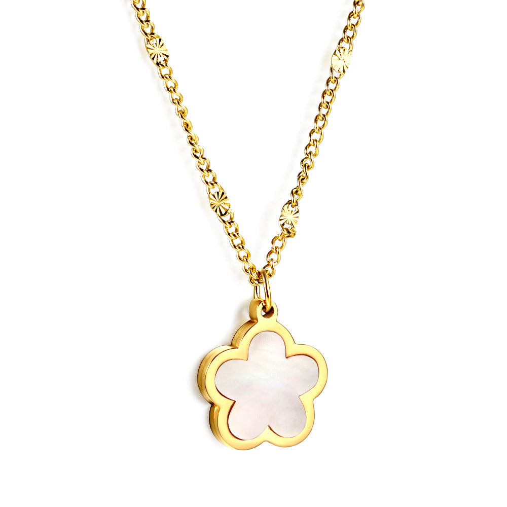 peach blossom shape with white shell pendant necklace