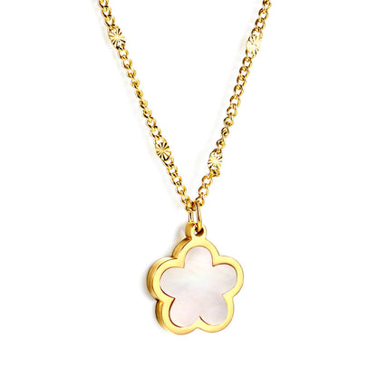 Peach Blossom Shape with White Shell Pendant Necklace