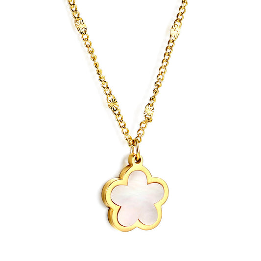 Peach Blossom Shape with White Shell Pendant Necklace