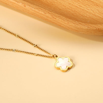 Peach Blossom Shape with White Shell Pendant Necklace
