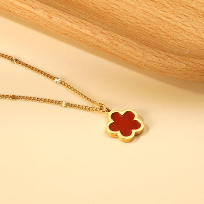 Peach Blossom Shape with White Shell Pendant Necklace 45+5cm