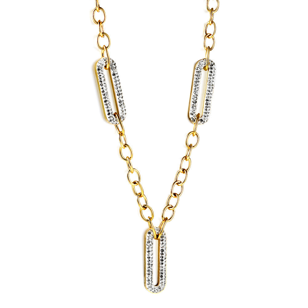 3 long circle with edge white clay diamond pendant necklace