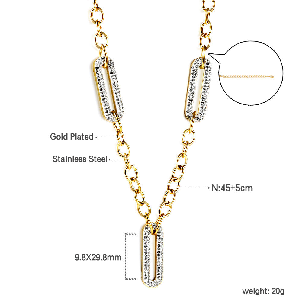 3 long circle with edge white clay diamond pendant necklace