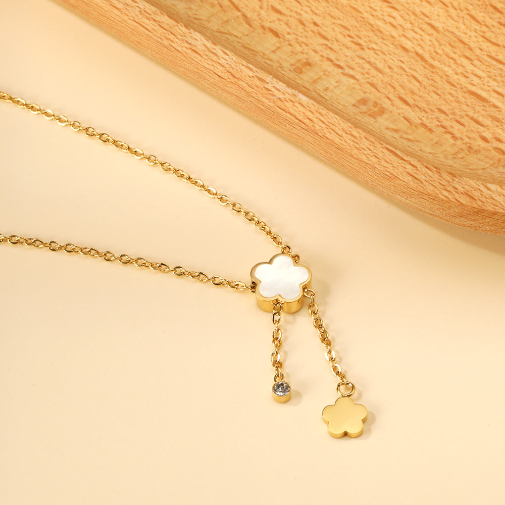 shell peach blossom + peach blossom accessories with diamond pendant necklace