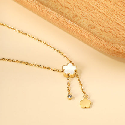 Shell Peach Blossom + Peach Blossom Accessories with Diamond Pendant Necklace