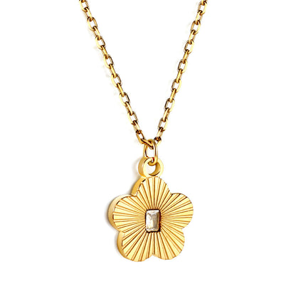 Peach Blossom Shaped Pendant Necklace with Diamonds 45+5cm