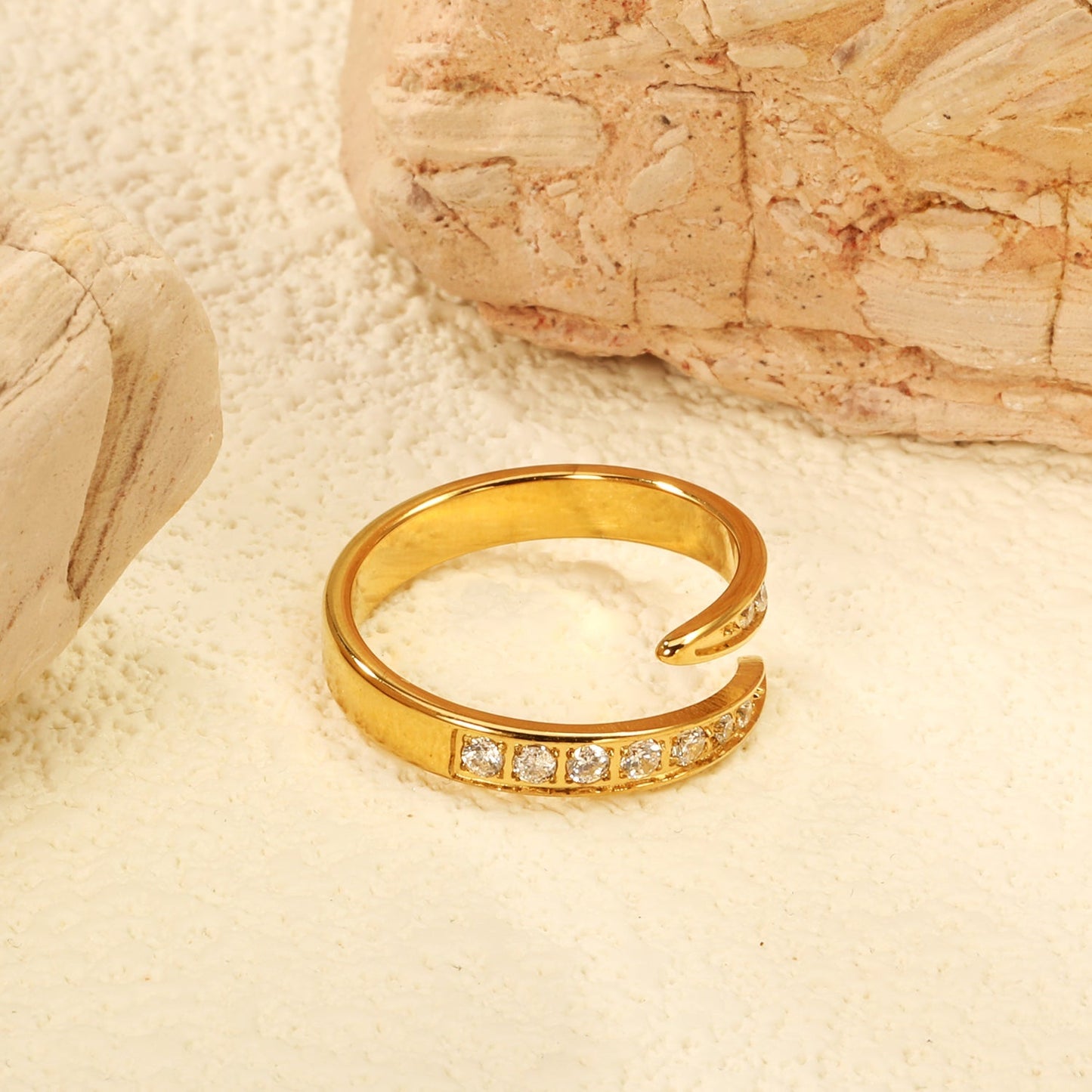 new pvd 18k gold plated with white diamonds open ring