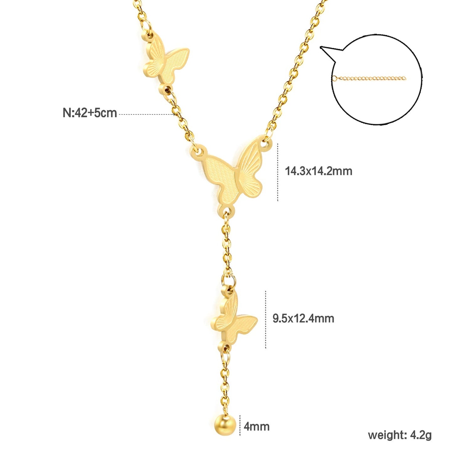 3 size textured butterflies + 2 size steel beads accessories necklace