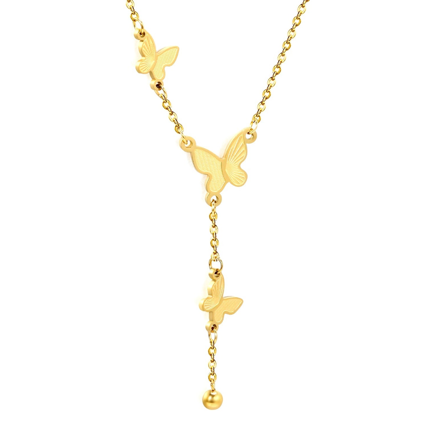 3 size textured butterflies + 2 size steel beads accessories necklace