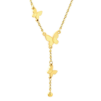 3 size textured butterflies + 2 size steel beads accessories necklace
