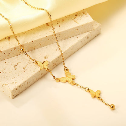 3 size textured butterflies + 2 size steel beads accessories necklace