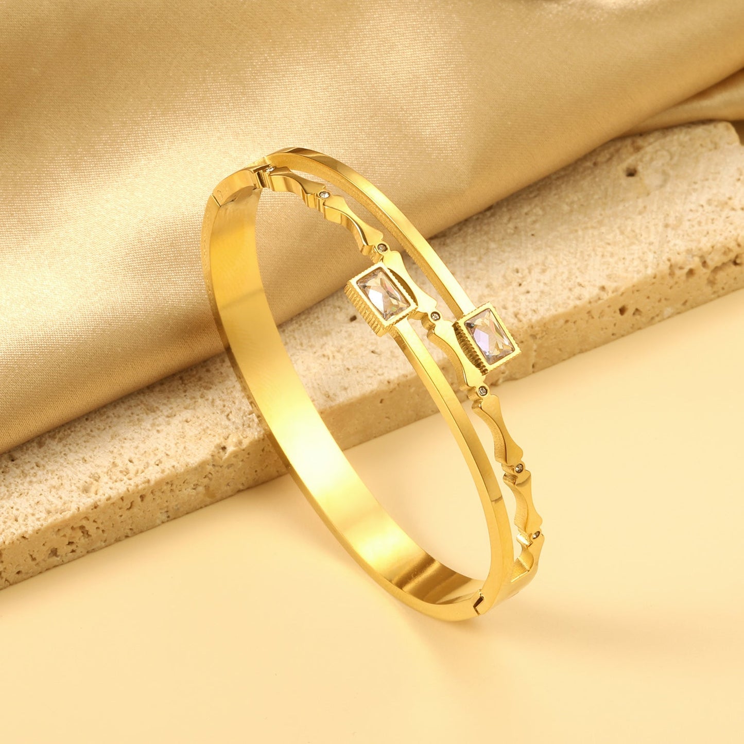personalized bamboo bracelet with 2 diamonds