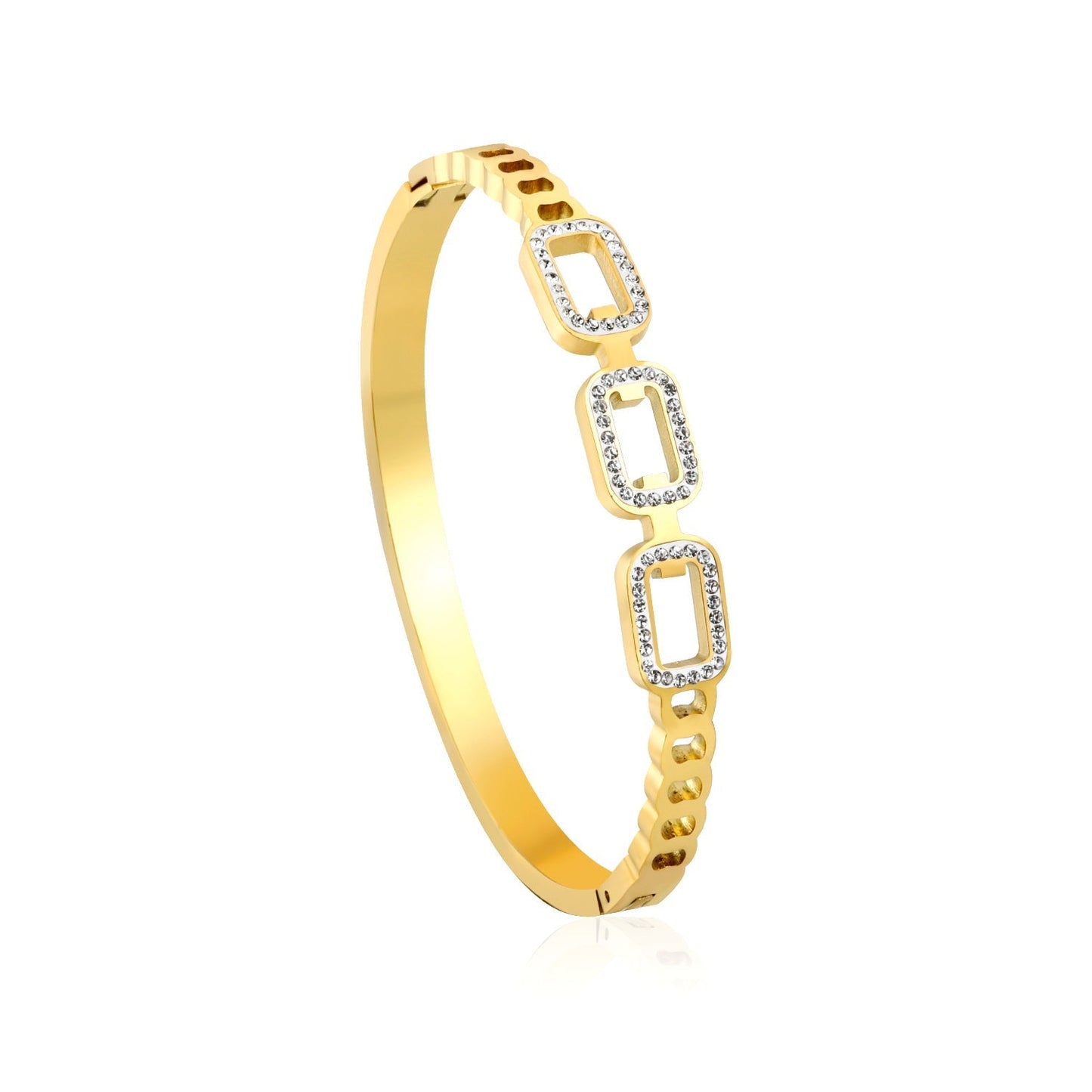 rigid square bracelet with three strands of small diamonds