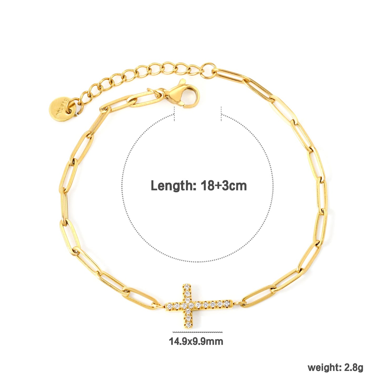 14.9mm cross pendant bracelet | gold-tone stainless steel