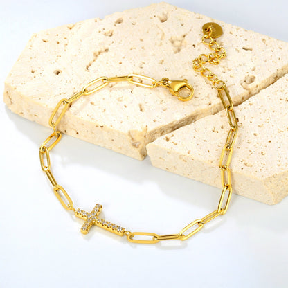 14.9mm Cross Pendant Bracelet | Gold-Tone Stainless Steel