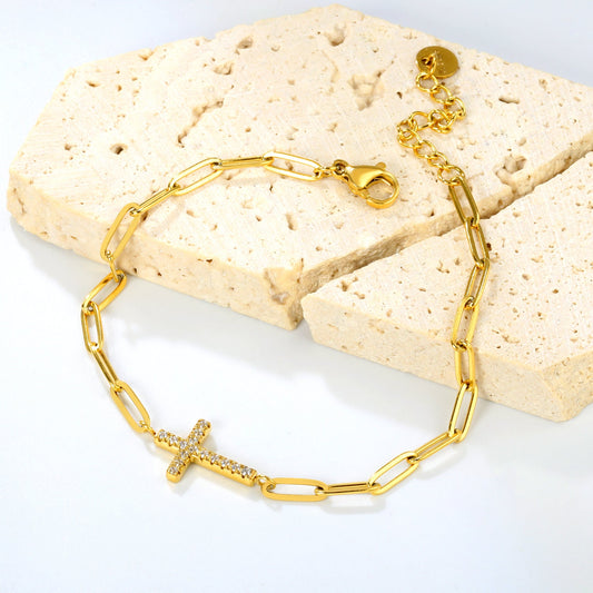 14.9mm Cross Pendant Bracelet | Gold-Tone Stainless Steel