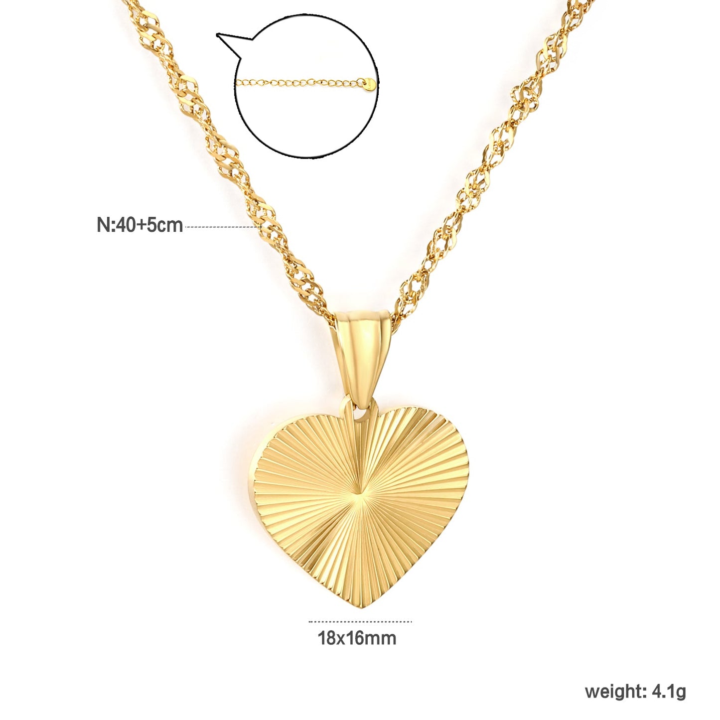 gold tone stainless steel heart pendant necklace