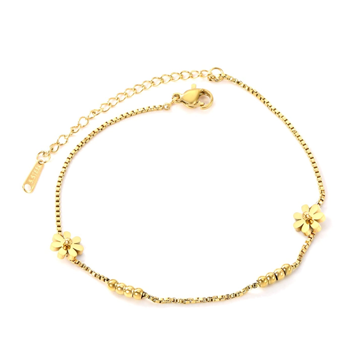 steel beads seven petal flowers anklet