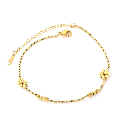 steel beads seven petal flowers anklet