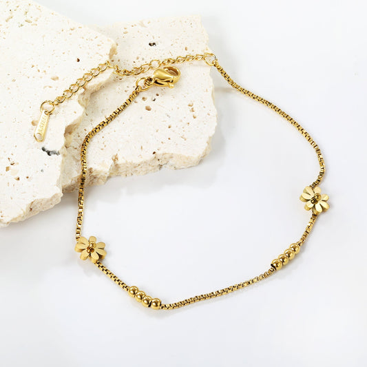 steel beads seven petal flowers anklet