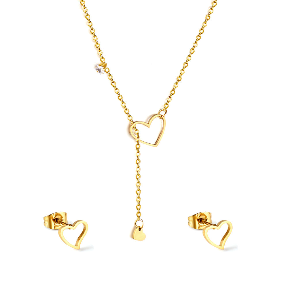 18k gold plated necklace and stud earrings set