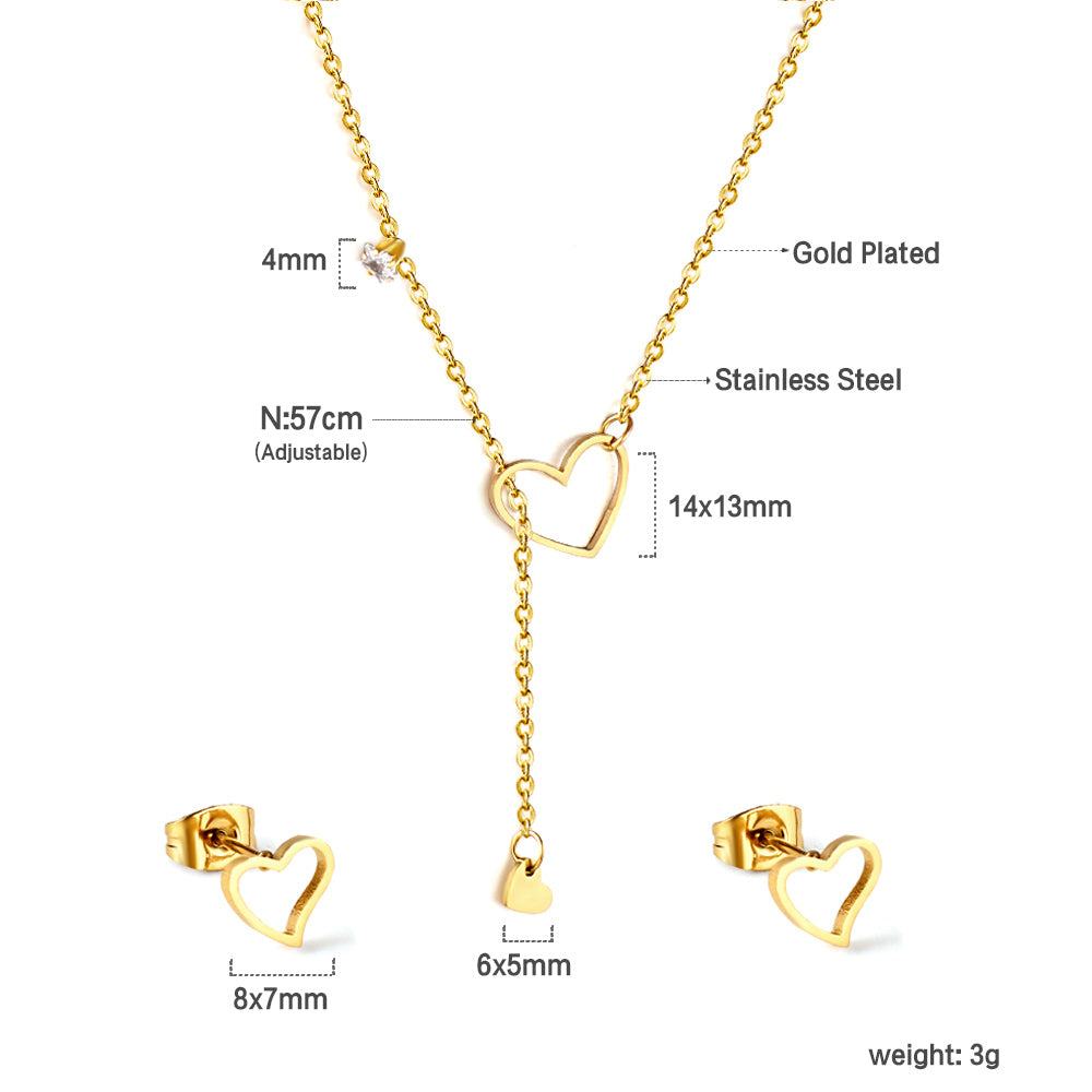 18k gold plated necklace and stud earrings set
