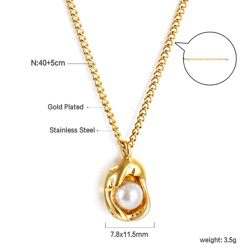 shaped pendant with white pearl necklace