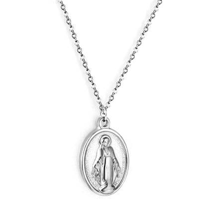 Oval Accessories With Madonna Pattern Enamel Girls Jewelry Necklace