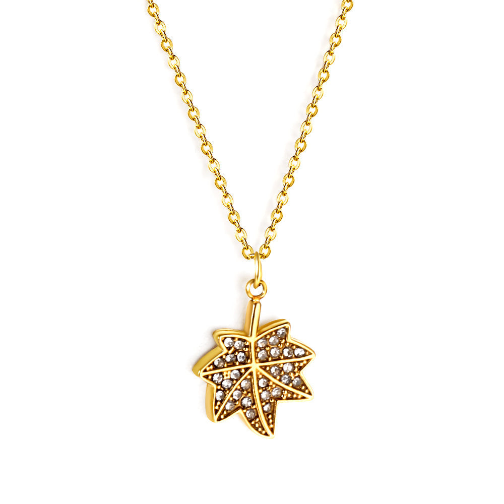 maple leaf pendant necklace - stainless steel +18k gold
