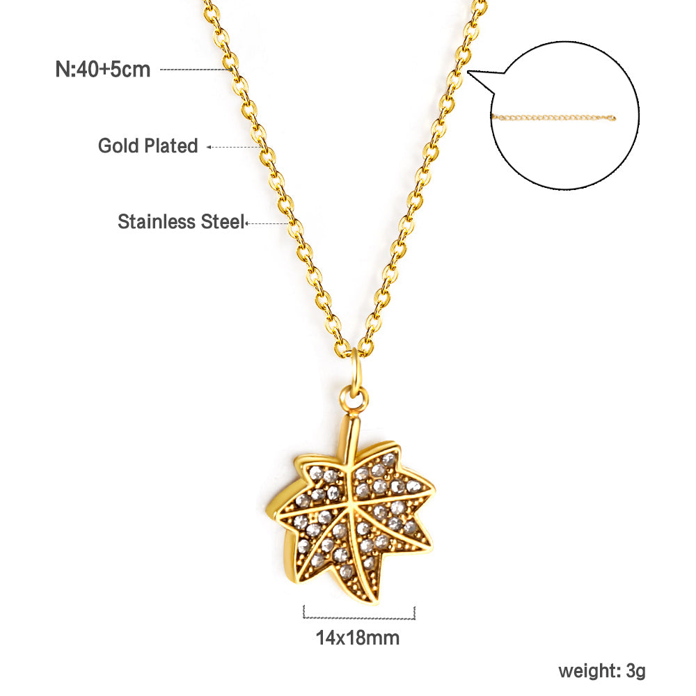 maple leaf pendant necklace - stainless steel +18k gold