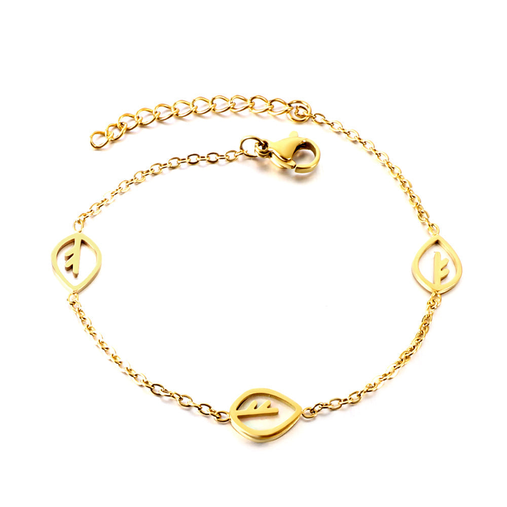 2 leaves hollow+a white shell leaves accessories golden bracelet