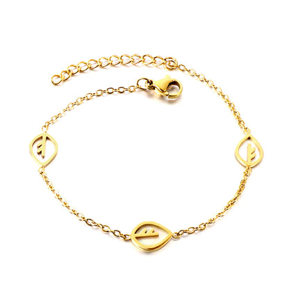 2 Leaves Hollow+A White Shell Leaves Accessories Golden Bracelet