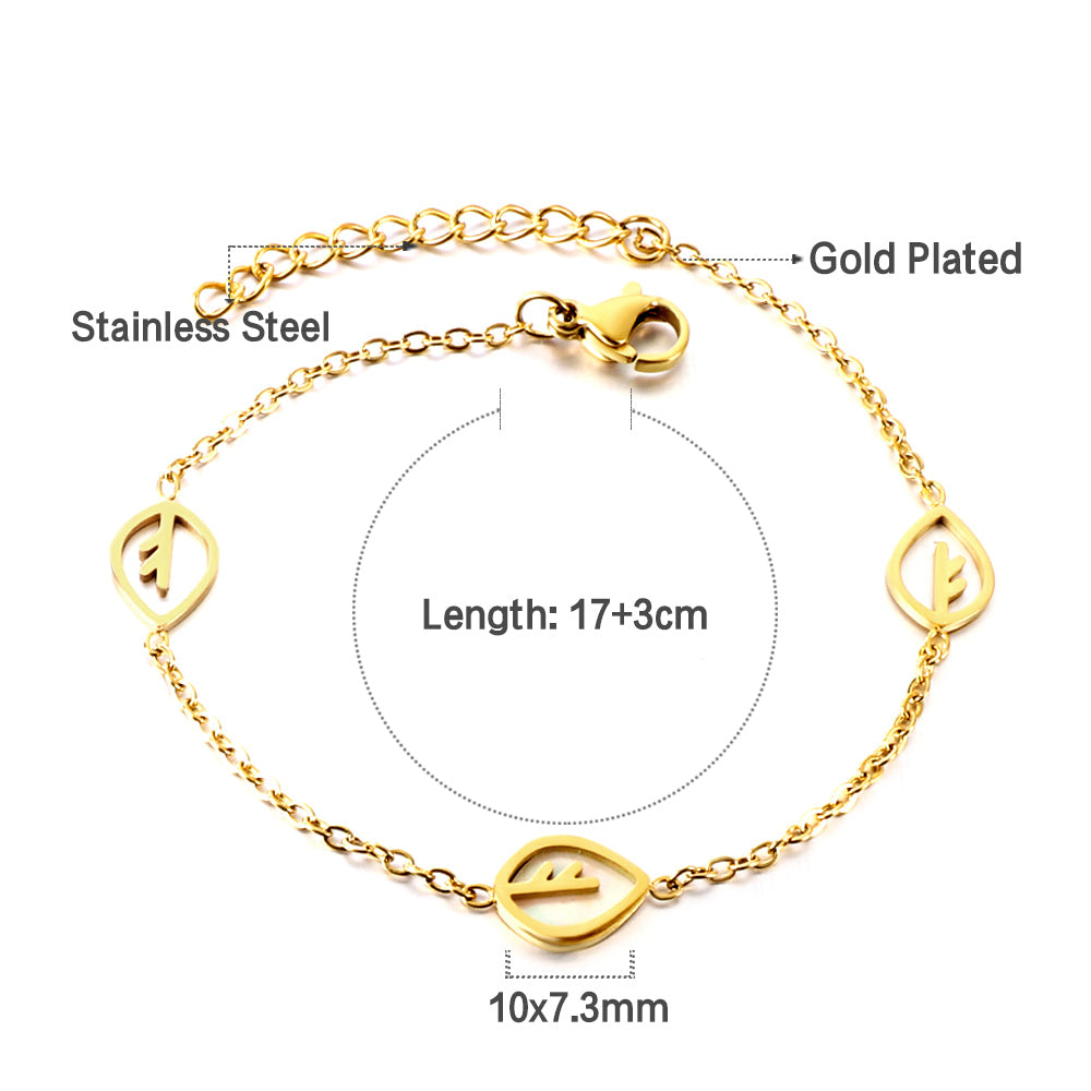 2 leaves hollow+a white shell leaves accessories golden bracelet