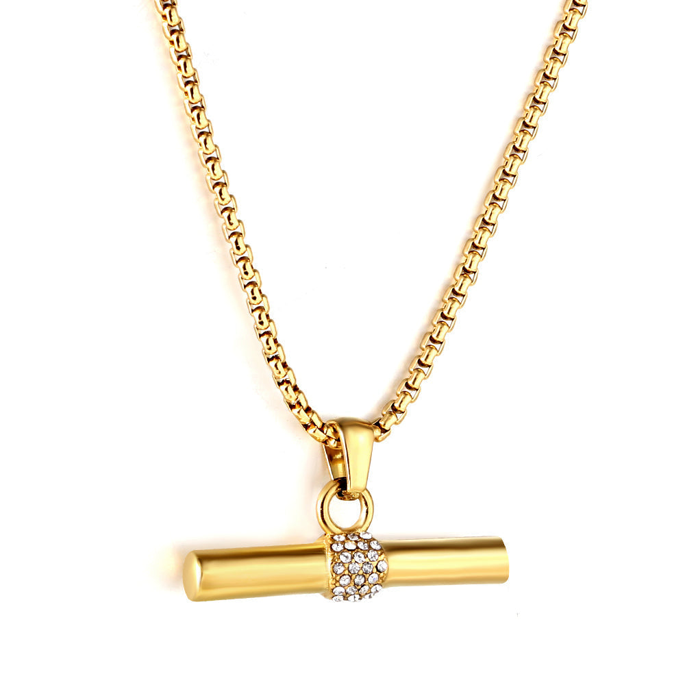 wooden stick pendant necklace with zirconia