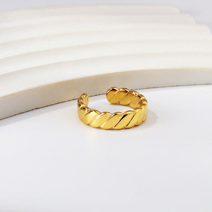 Simple solid color twist stripes colorfast stainless steel ring